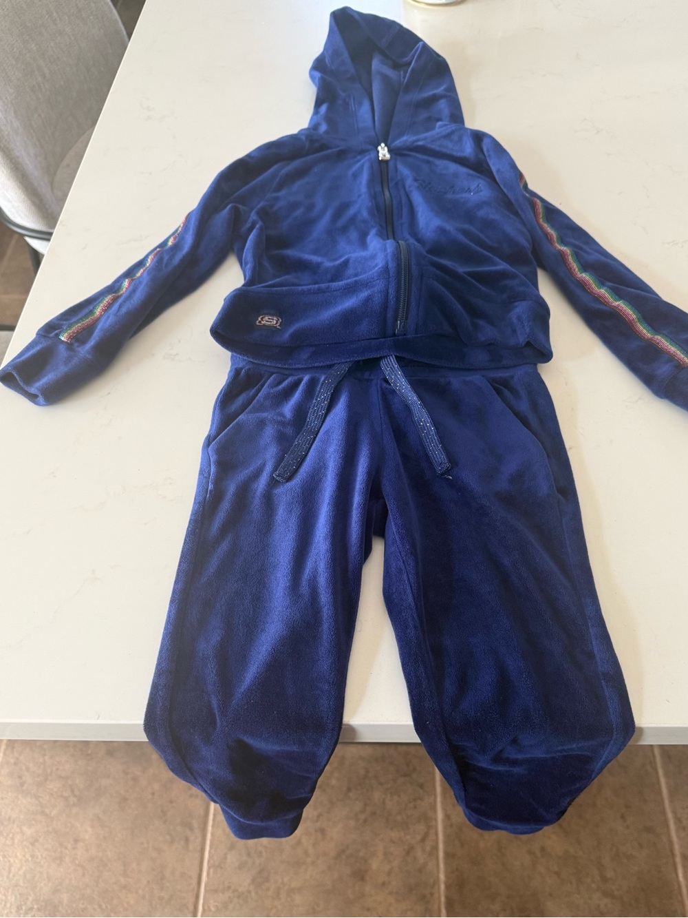 Sketchers Girls' Blue Hooded Velour Tracksuit